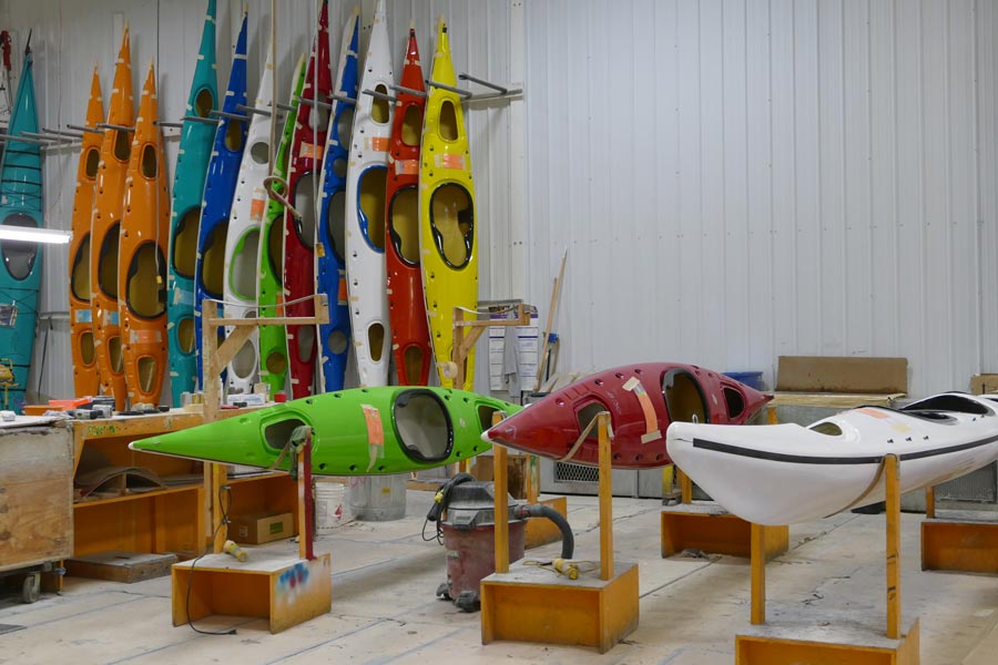 Current Design kayaks getting the last touches before completion. 