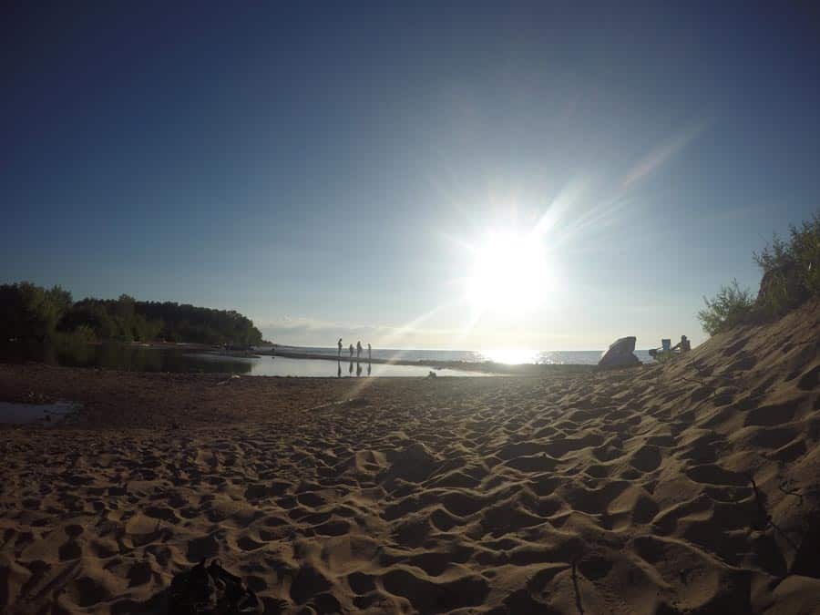 Enjoying the sunset on Lake Superior at the mouth of the Brule River.