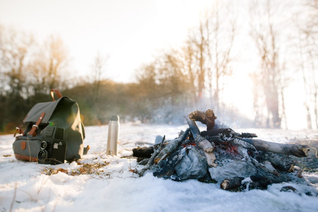Campfire While Winter Camping