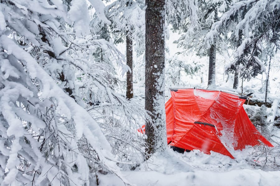 red tent in winter