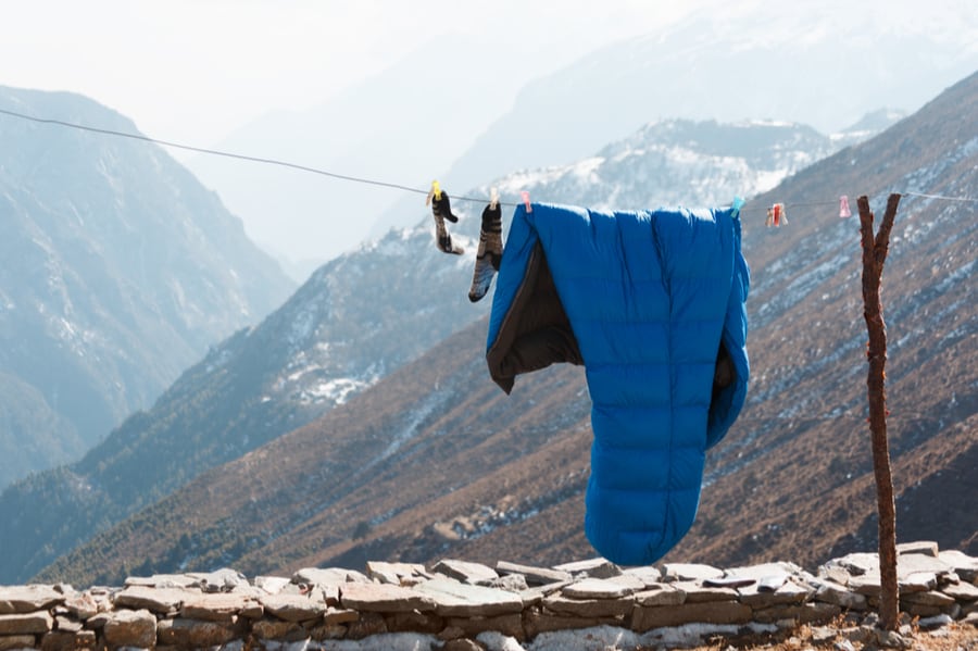 Winter Sleeping Bag Hanging on Rope