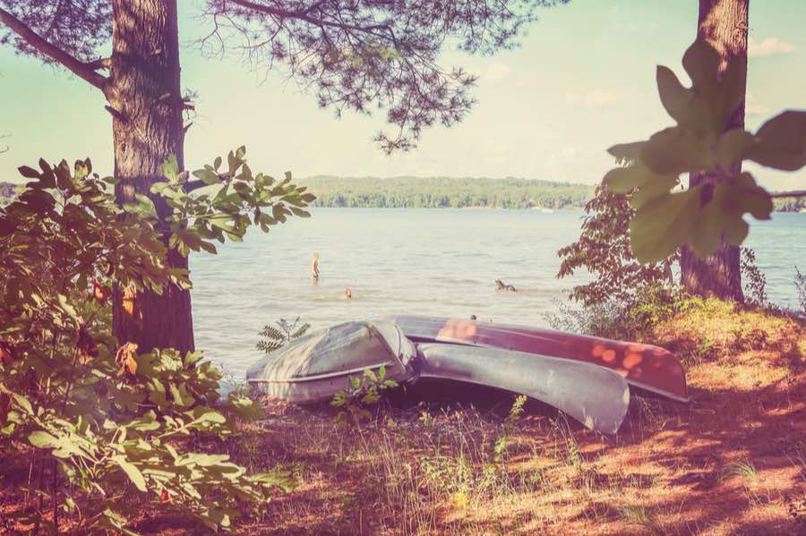 Canoes on Beach Near Campsite
