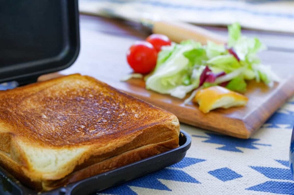 The Complete Camping Food Checklist for First-Time Campers 4 Grilled cheese and salad.