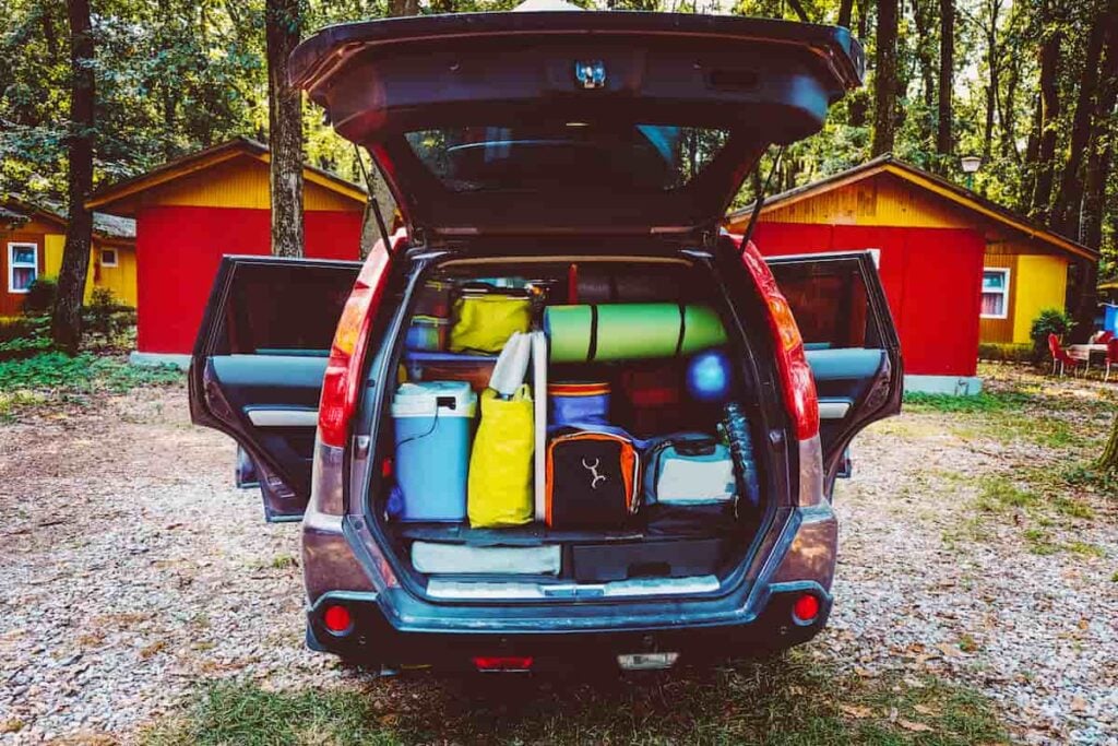 A car packed for a camping trip.