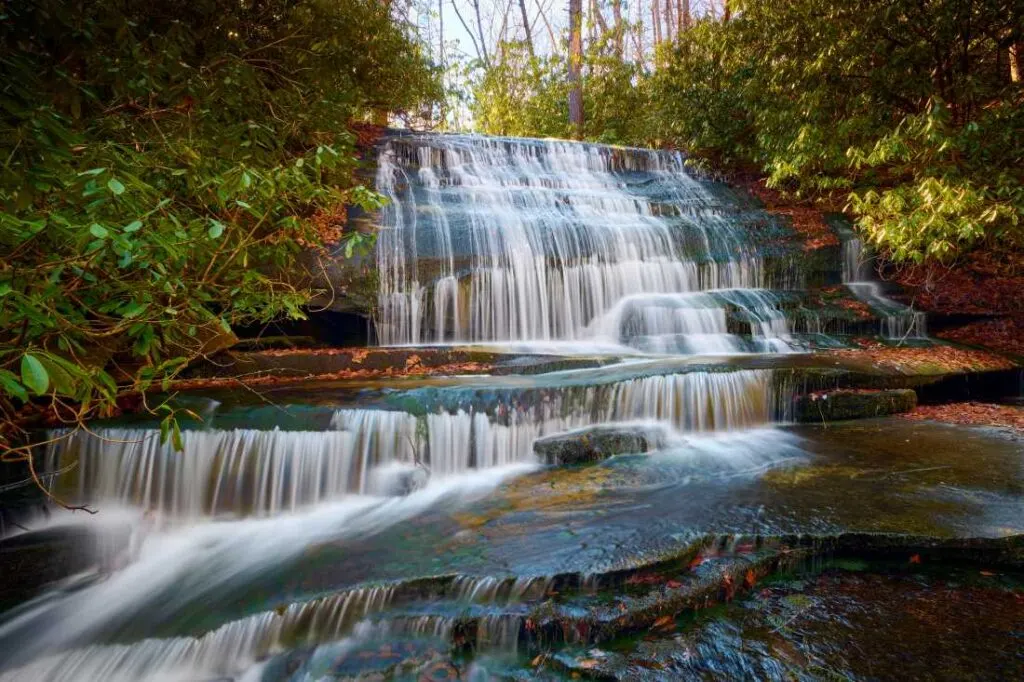 The Benefits of Leave No Trace Camping 3 Water cascading down rocks at beautiful Pisgah Waterfalls.