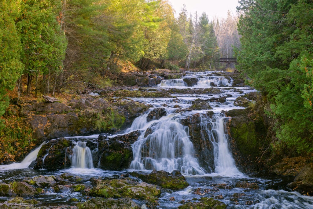 Tiers of a waterfall in Copper Falls State Park.
