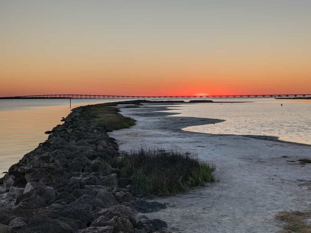 Sunset over the water at Goose Island State Park.