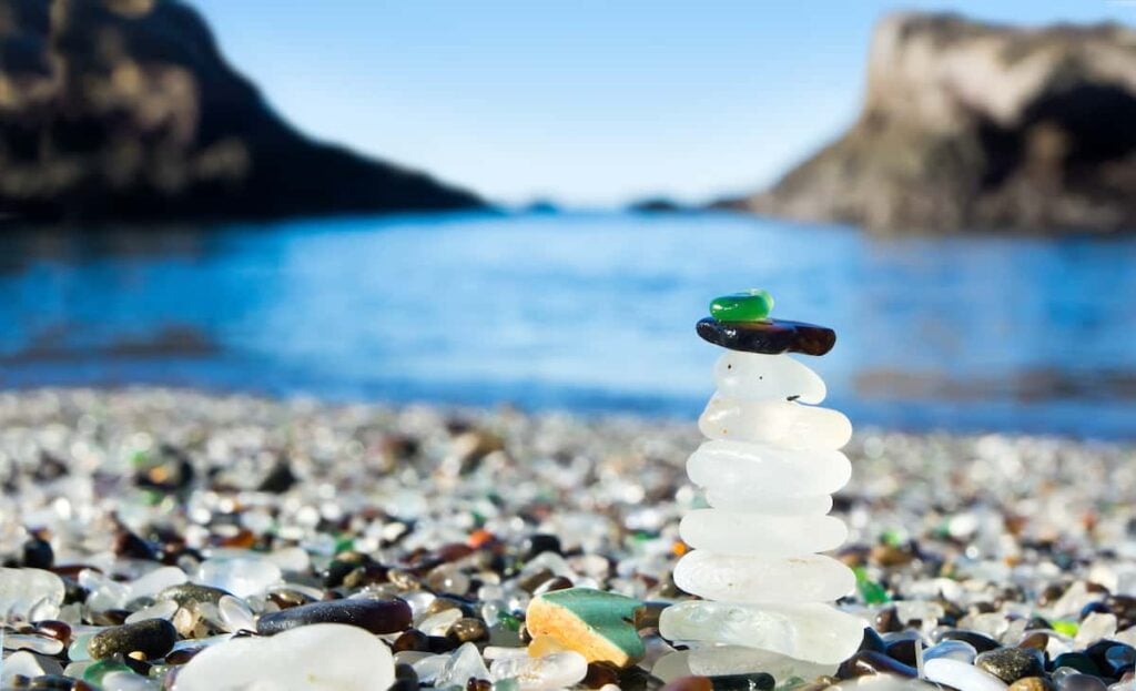 A pile of sea glass at Glass Beach in MacKerricher State Park.