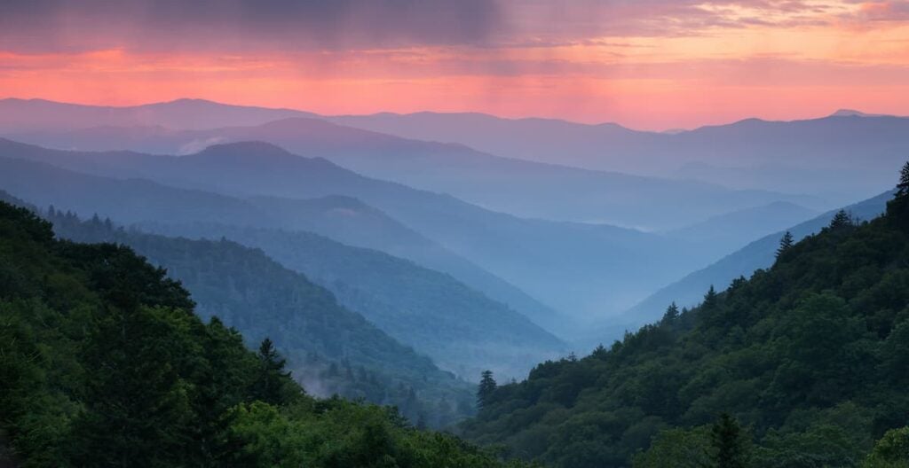 A beautiful sunrise in the Smoky Mountains of Tennessee.