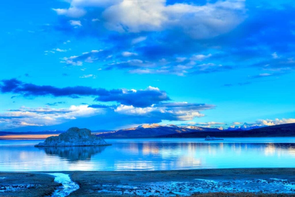 View of Mono Lake on a sunny day.