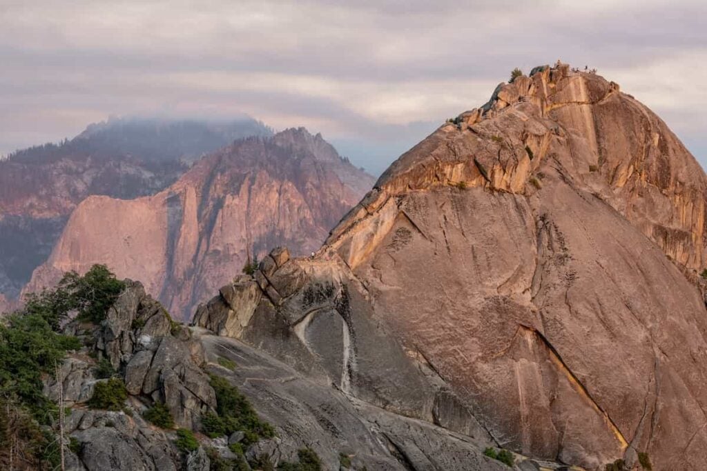 A view of Moro Rock illuminated by the sun.