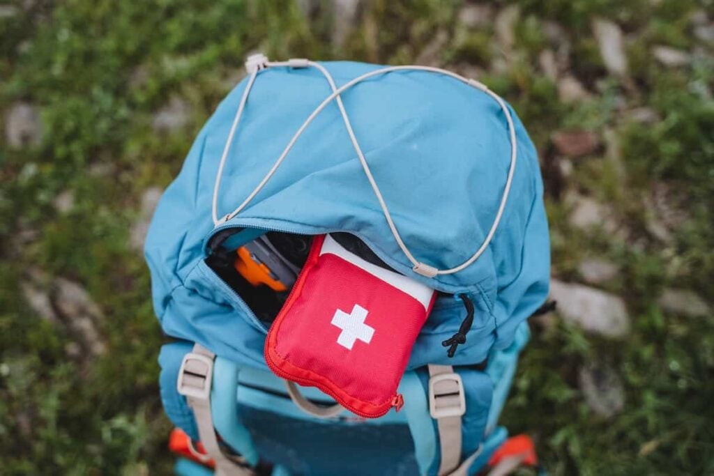 How to Create a Backpacking First Aid Kit 1 View of a first aid kit as part of backpacking gear. Backpacking first aid kit.