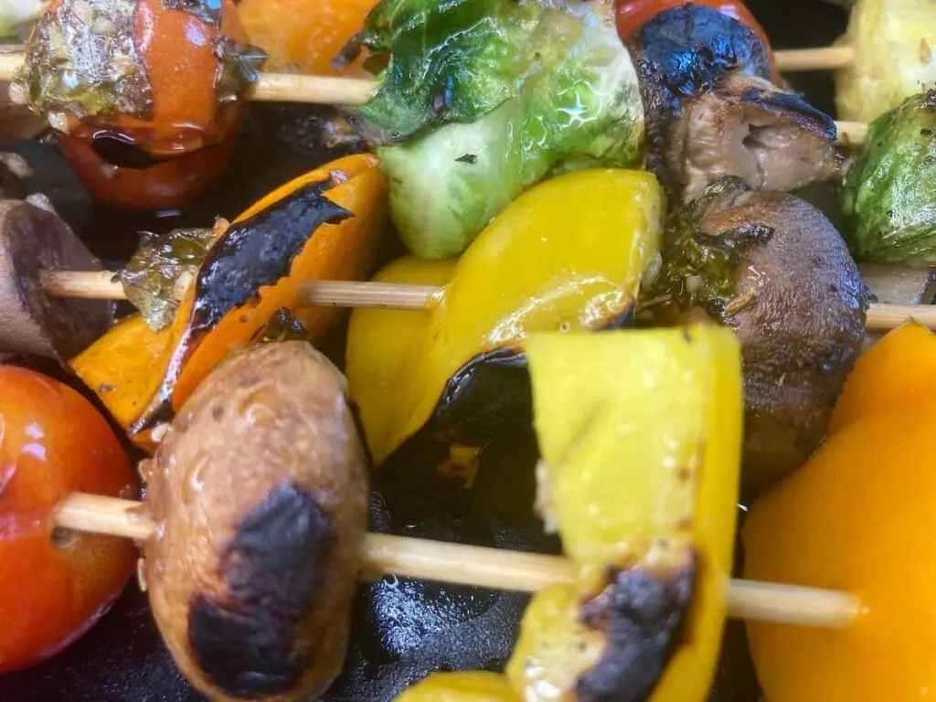 Grilled Veggie Kabobs: A Colorful and Healthy Camping Side Dish 15 Closeup of grilled veggie kabobs.
