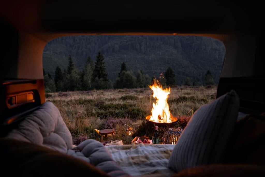 Car camping in a vehicle.