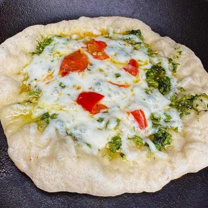 A finished campfire pizza.